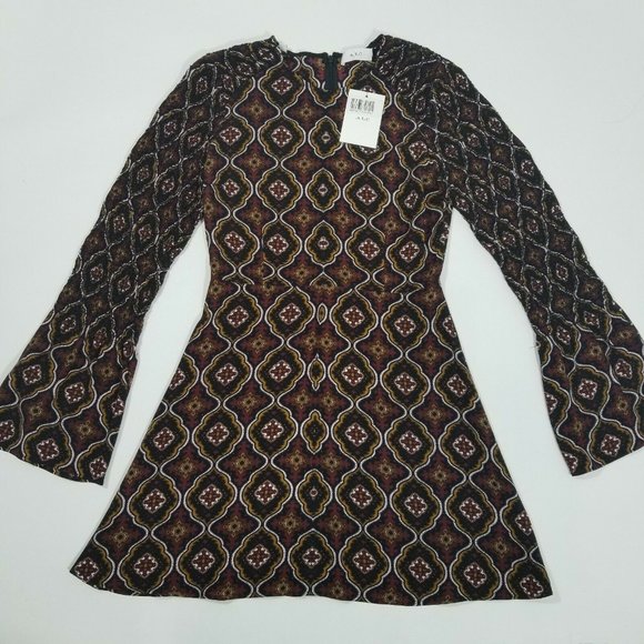 A.L.C. Burgundy Gold Print Alexa Silk Dress - Picture 6 of 11